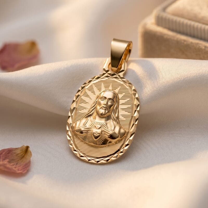 10K Yellow Gold Diamond-Cut Jesus Madallion Pendant without Chain 0.56 Grams
