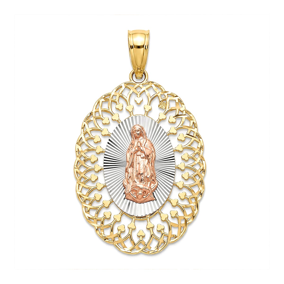 10K Yellow Gold Diamond-Cut Our Lady of Guadalupe Madallion Pendant without Chain 1.7 Grams