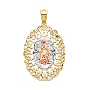 10K Yellow Gold Diamond-Cut Our Lady of Guadalupe Madallion Pendant without Chain 1.7 Grams