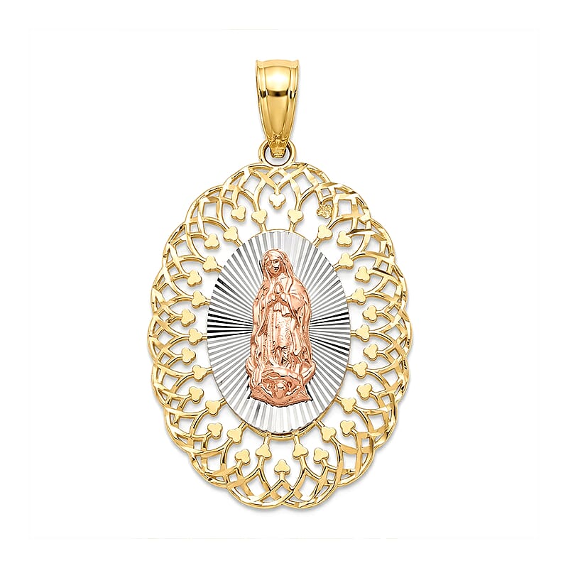 10K Yellow Gold Diamond-Cut Our Lady of Guadalupe Madallion Pendant without Chain 1.7 Grams