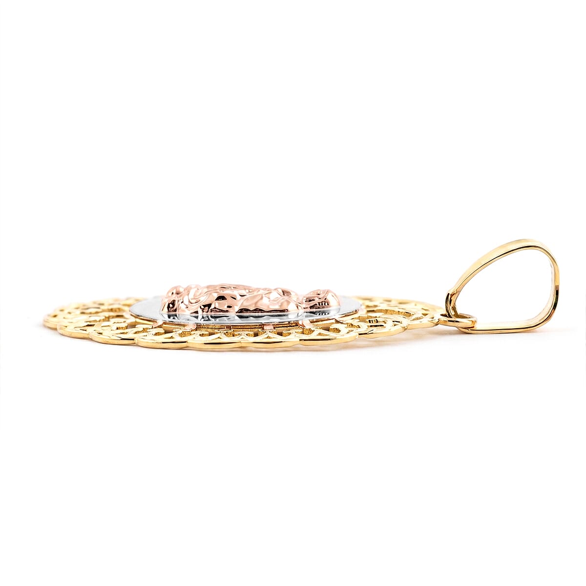 10K Yellow Gold Diamond-Cut Our Lady of Guadalupe Madallion Pendant without Chain 1.7 Grams image number 3
