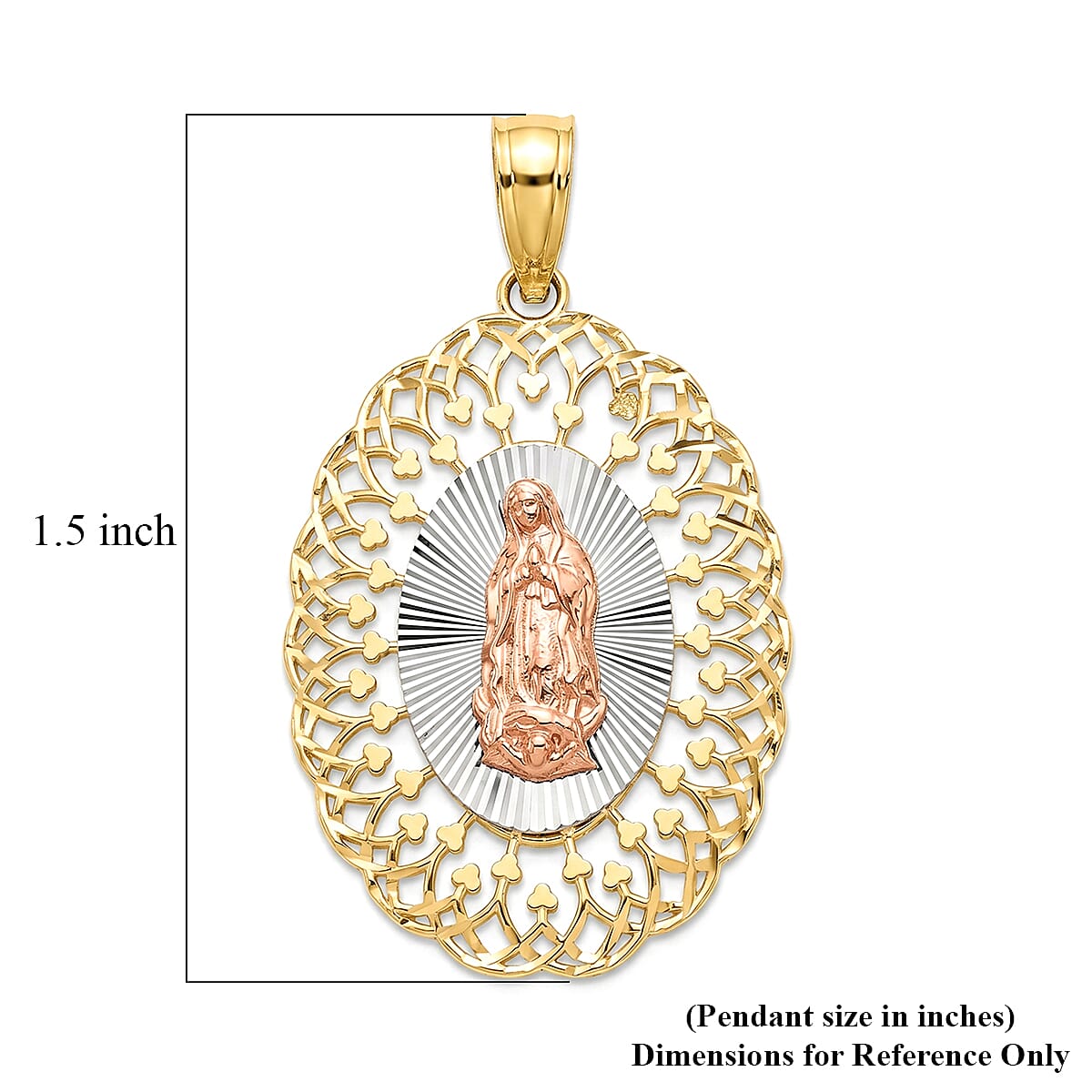 10K Yellow Gold Diamond-Cut Our Lady of Guadalupe Madallion Pendant without Chain 1.7 Grams image number 4