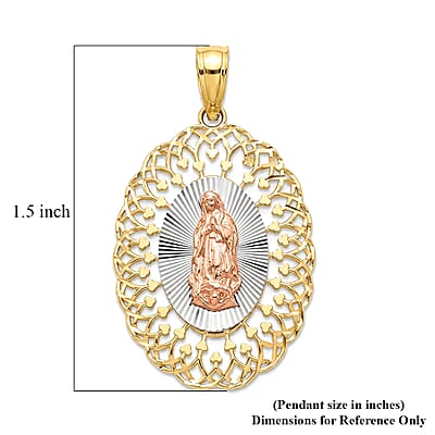 10K Yellow Gold Diamond-Cut Our Lady of Guadalupe Madallion Pendant without Chain 1.7 Grams
