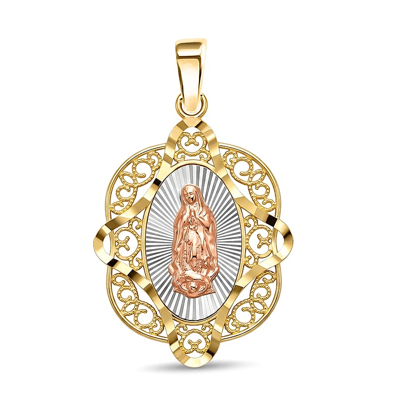 10K Yellow Gold Diamond-Cut Our Lady of Guadalupe Madallion Pendant without Chain 1.17 Grams