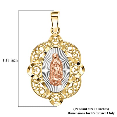 10K Yellow Gold Diamond-Cut Our Lady of Guadalupe Madallion Pendant without Chain 1.17 Grams