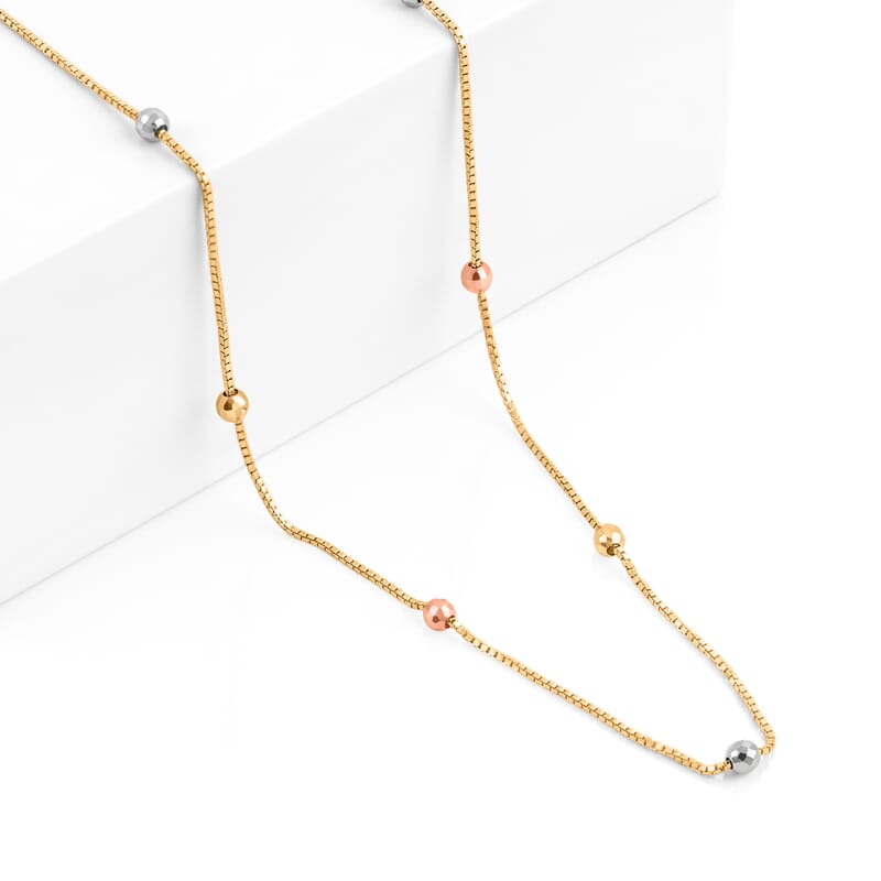 Beaded Chain Necklace in 10K Tri-color Gold 2.38 Grams 18 Inches