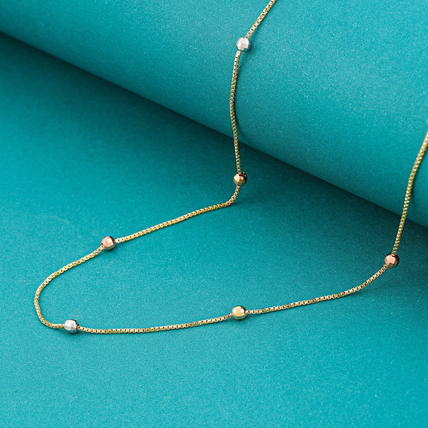 Beaded Chain Necklace in 10K Tri-color Gold 2.38 Grams 18 Inches