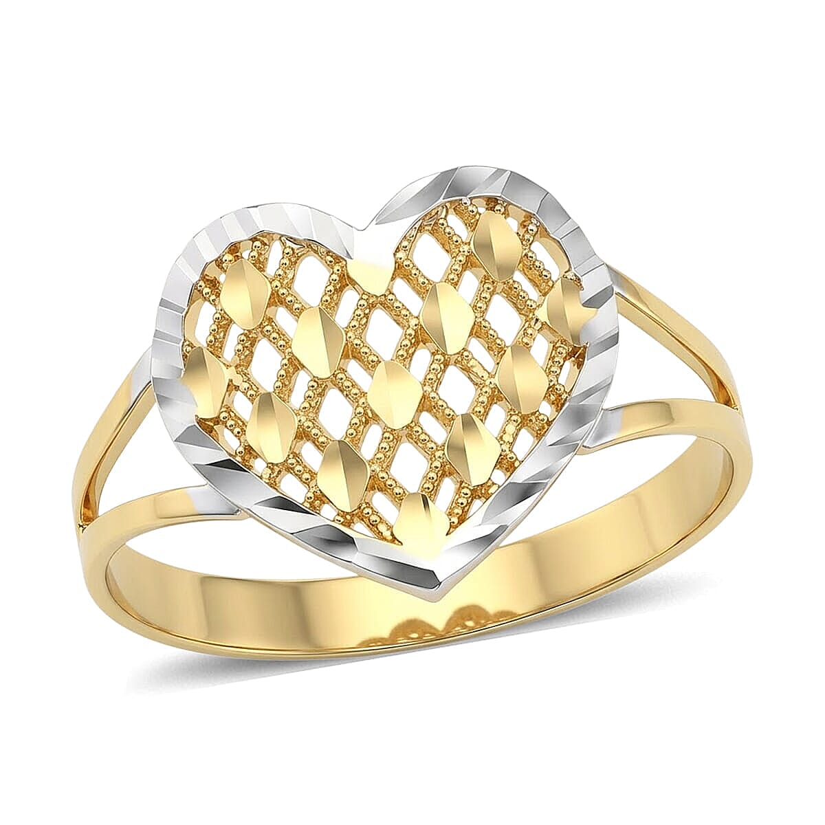 Diamond-cut Heart Ring in 10K Yellow and White Gold (Size 7.0) 1.22 Grams