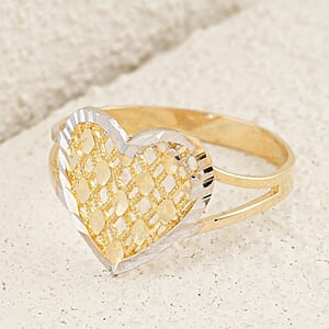 Diamond-cut Heart Ring in 10K Yellow and White Gold (Size 7.0) 1.22 Grams