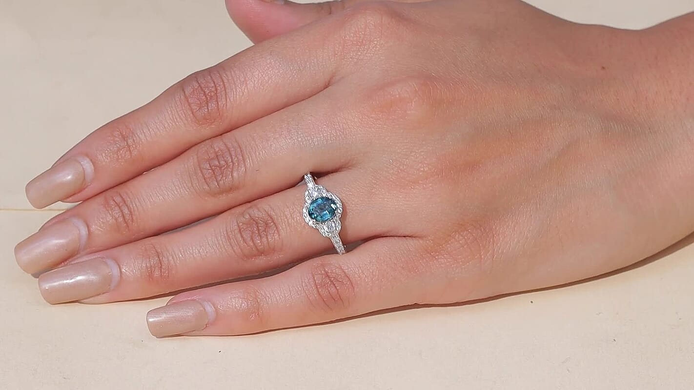D'Joy Premium Monte Belo Indicolite, Moissanite Ring in Rhodium Over Sterling Silver (Size 10.0) 1.35 ctw