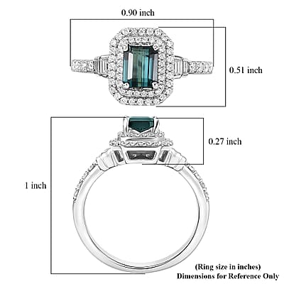 D'Joy Premium Monte Belo Indicolite and Moissanite 1.35 ctw Regal Heritage Architecture Ring in Rhodium Over Sterling Silver (Size 10.0)