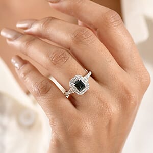 D'Joy Premium Monte Belo Indicolite and Moissanite 1.35 ctw Regal Heritage Architecture Ring in Rhodium Over Sterling Silver (Size 6.0)