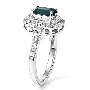 D'Joy Premium Monte Belo Indicolite and Moissanite 1.35 ctw Regal Heritage Architecture Ring in Rhodium Over Sterling Silver (Size 8.0)