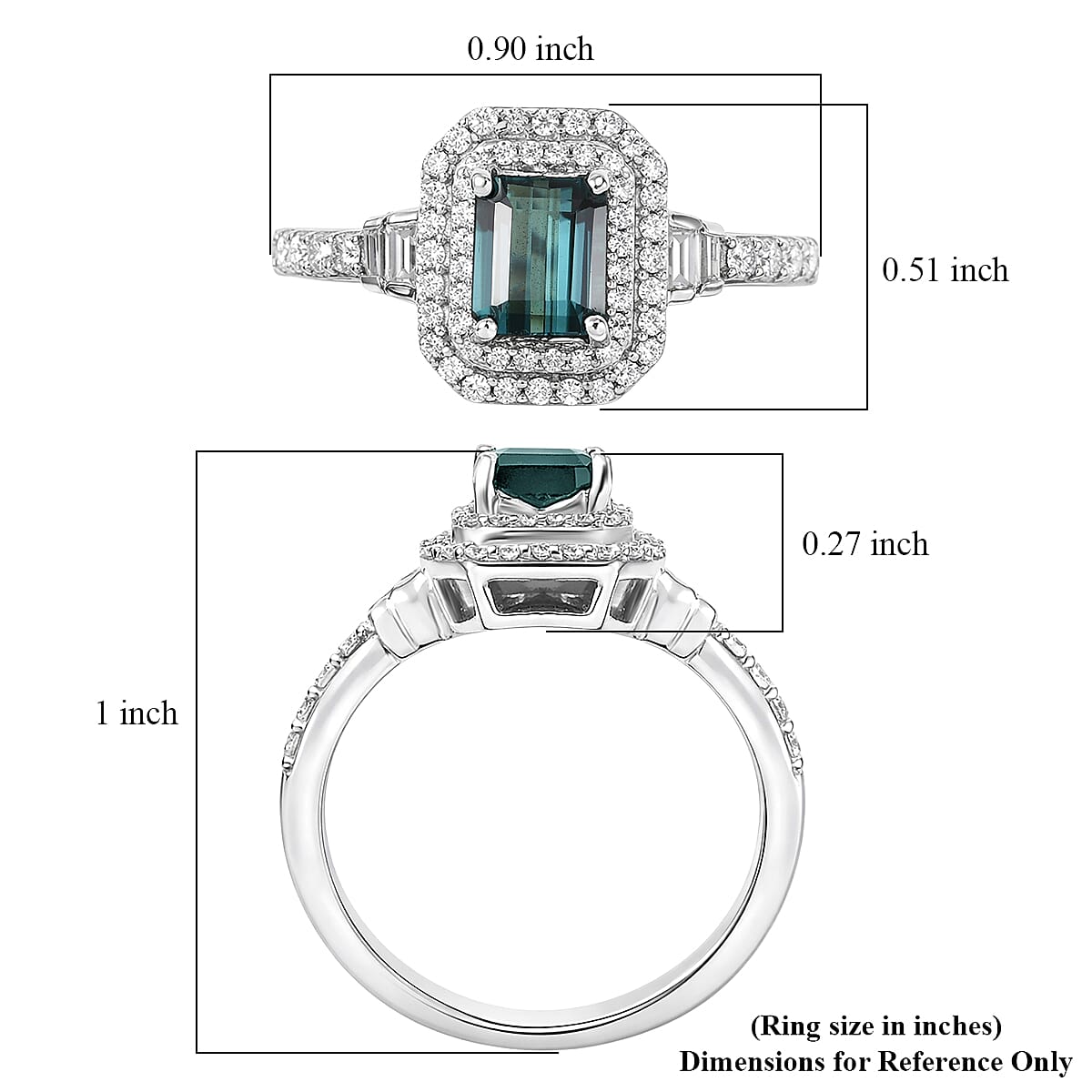 D'Joy Premium Monte Belo Indicolite and Moissanite 1.35 ctw Regal Heritage Architecture Ring in Rhodium Over Sterling Silver (Size 8.0) image number 5