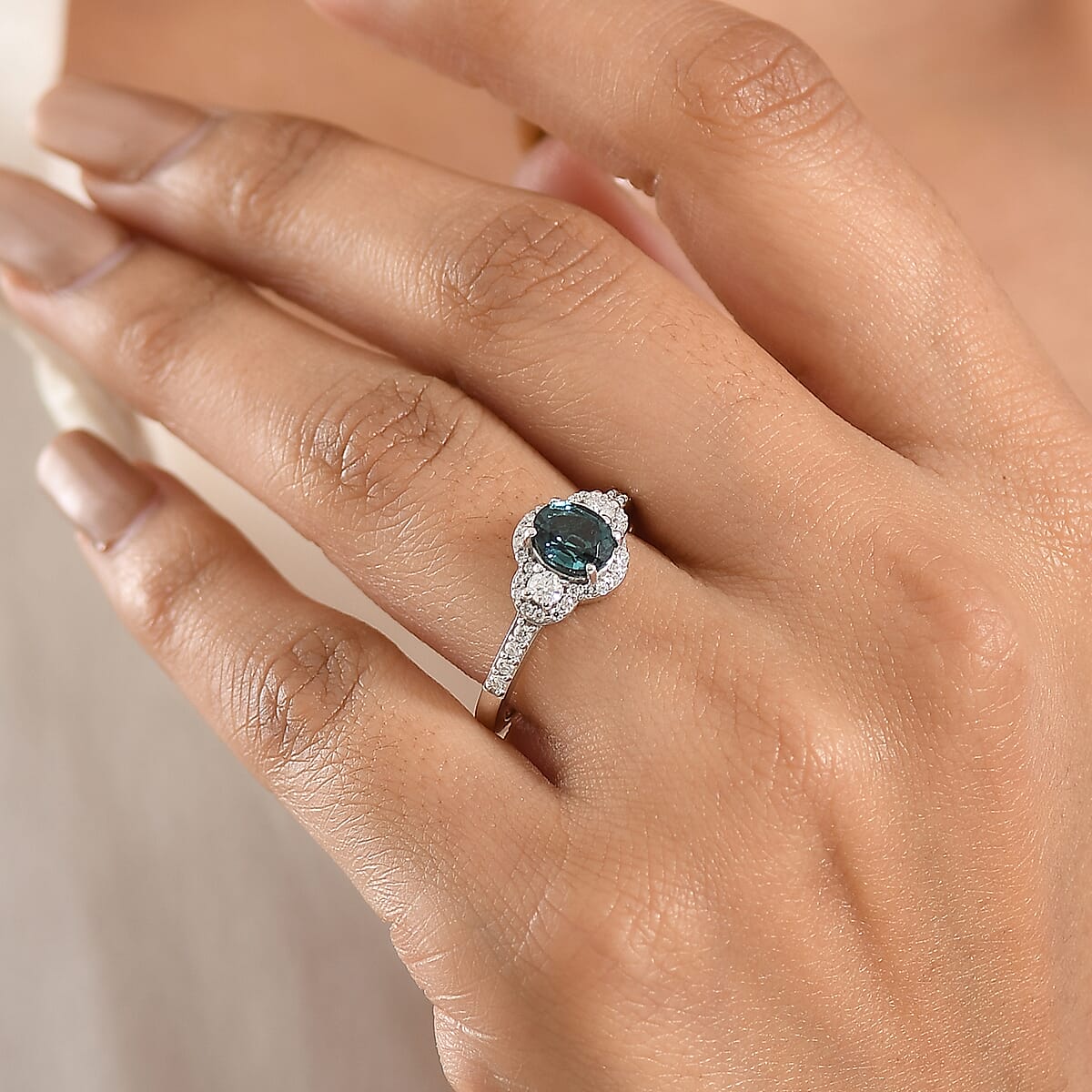 D'Joy Premium Monte Belo Indicolite and Moissanite 1.40 ctw Ring in Rhodium Over Sterling Silver (Size 7.0) image number 2