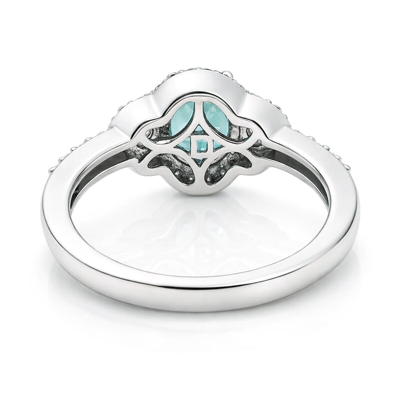 D'Joy Premium Monte Belo Indicolite and Moissanite 1.40 ctw Trinity Halo Ring in Rhodium Over Sterling Silver (Size 7.0)