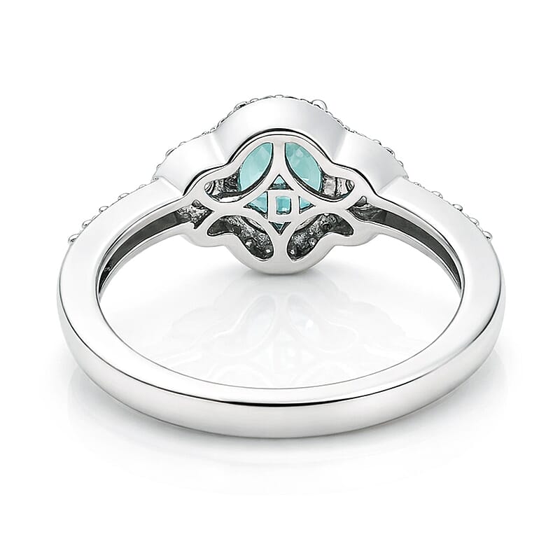 D'Joy Premium Monte Belo Indicolite and Moissanite 1.40 ctw Trinity Halo Ring in Rhodium Over Sterling Silver (Size 7.0)
