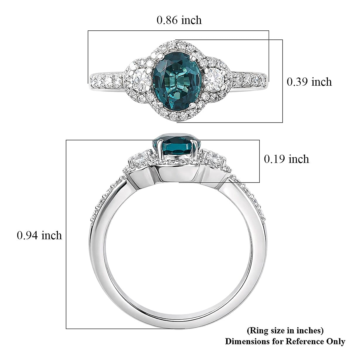 D'Joy Premium Monte Belo Indicolite and Moissanite 1.40 ctw Ring in Rhodium Over Sterling Silver (Size 7.0) image number 5