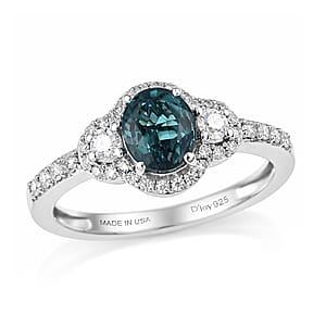 D'Joy Premium Monte Belo Indicolite and Moissanite 1.40 ctw Trinity Halo Ring in Rhodium Over Sterling Silver (Size 8.0)