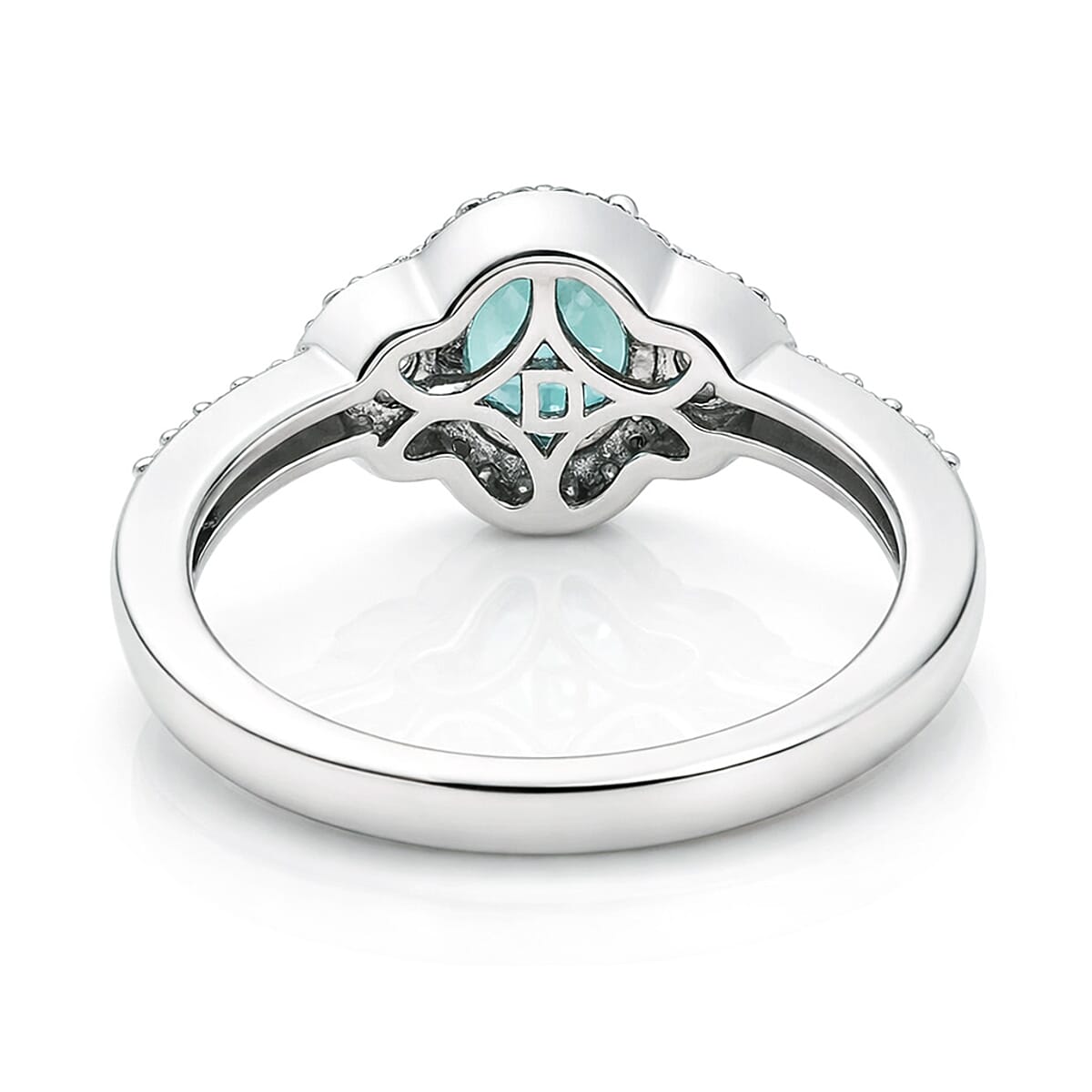 D'Joy Premium Monte Belo Indicolite and Moissanite 1.40 ctw Trinity Halo Ring in Rhodium Over Sterling Silver (Size 8.0) image number 4