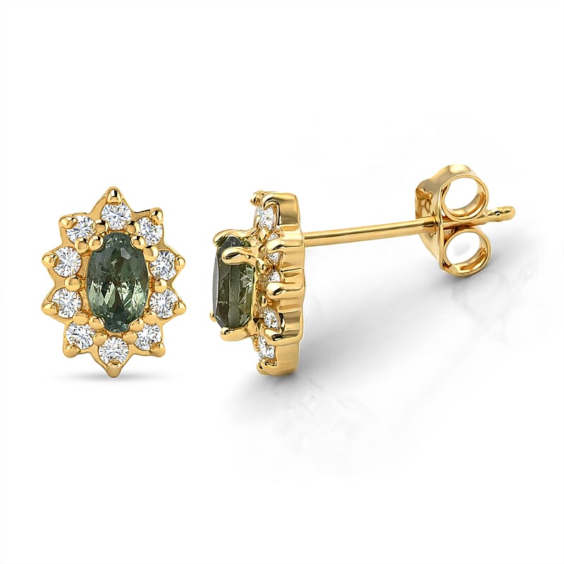 D'Joy Premium Ambanja Demantoid Garnet and Moissanite 0.80 ctw Verdant Fire Stud Earrings in 18K Vermeil Yellow Gold Over Sterling Silver