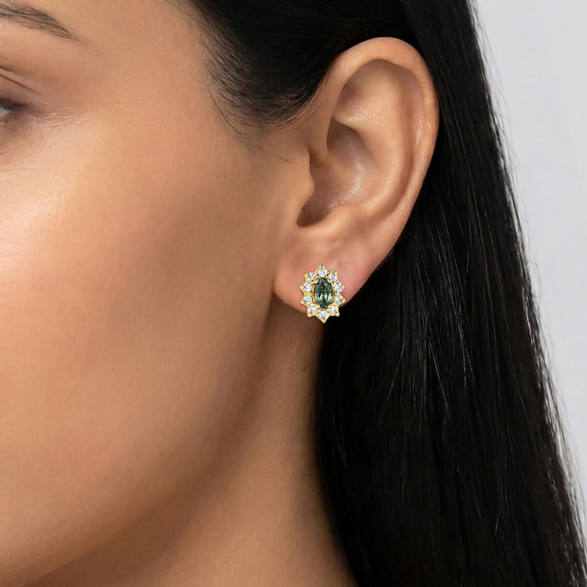 D'Joy Premium Ambanja Demantoid Garnet and Moissanite 0.80 ctw Verdant Fire Stud Earrings in 18K Vermeil Yellow Gold Over Sterling Silver image number 2