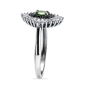 D'Joy Premium Ambanja Demantoid Garnet and Multi Gemstone 1.30 ctw Woodland Spark Halo Ring in Rhodium Over Sterling Silver (Size 10.0)