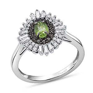 D'Joy Premium Ambanja Demantoid Garnet and Multi Gemstone 1.30 ctw Woodland Spark Halo Ring in Rhodium Over Sterling Silver (Size 6.0)