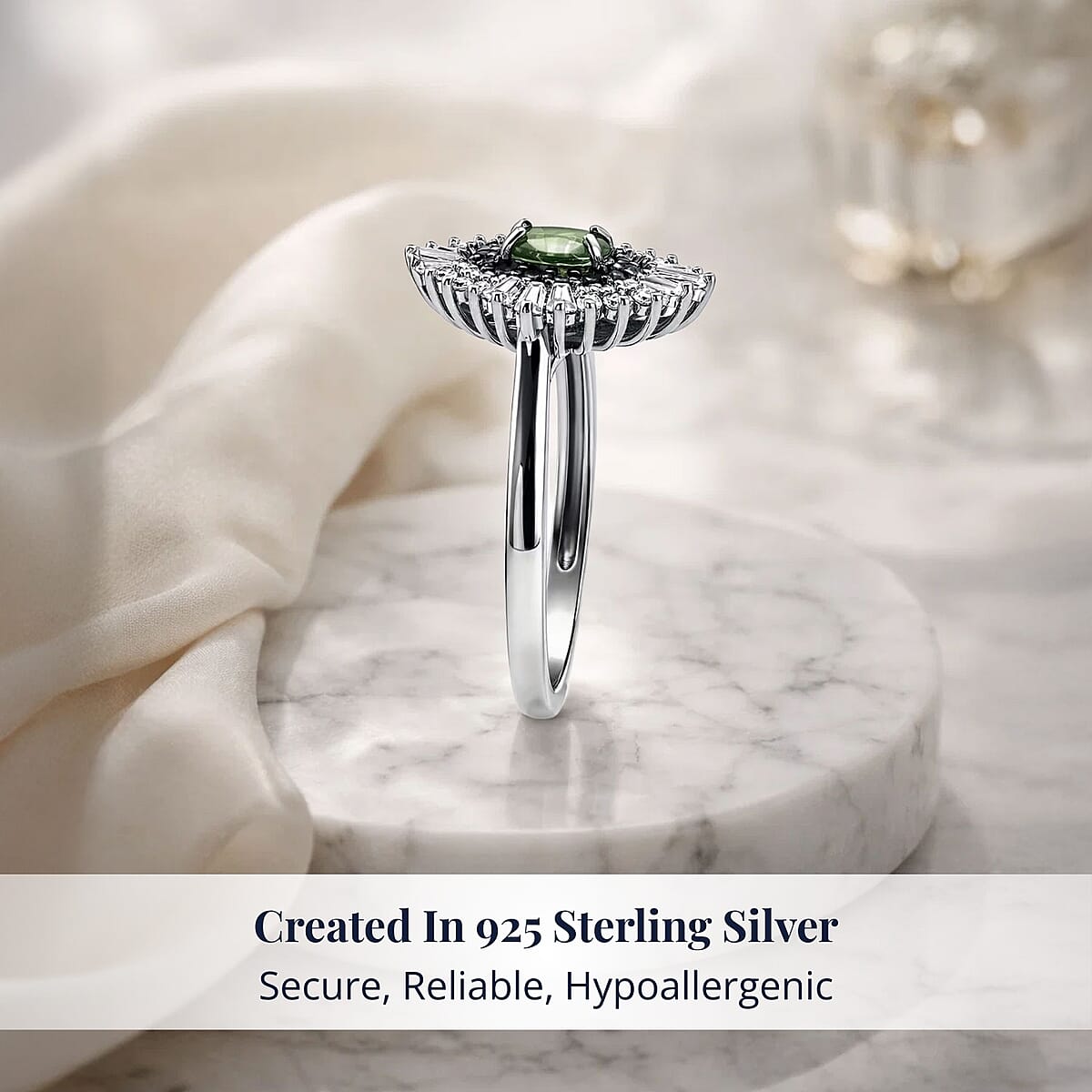 D'Joy Premium Ambanja Demantoid Garnet and Multi Gemstone 1.30 ctw Woodland Spark Halo Ring in Rhodium Over Sterling Silver (Size 6.0) image number 2