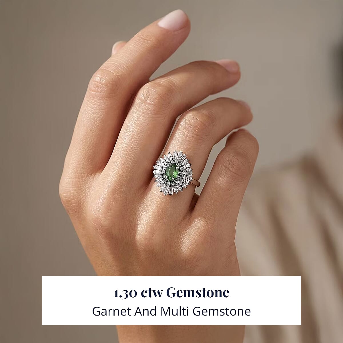 D'Joy Premium Ambanja Demantoid Garnet and Multi Gemstone 1.30 ctw Woodland Spark Halo Ring in Rhodium Over Sterling Silver (Size 7.0) image number 1