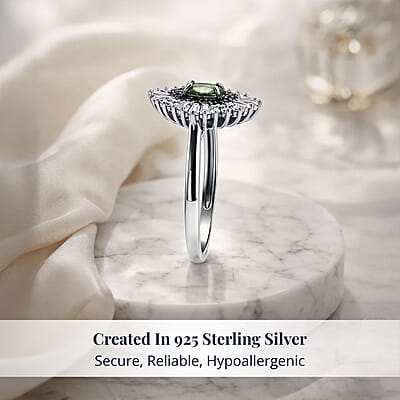 D'Joy Premium Ambanja Demantoid Garnet and Multi Gemstone 1.30 ctw Woodland Spark Halo Ring in Rhodium Over Sterling Silver (Size 7.0)