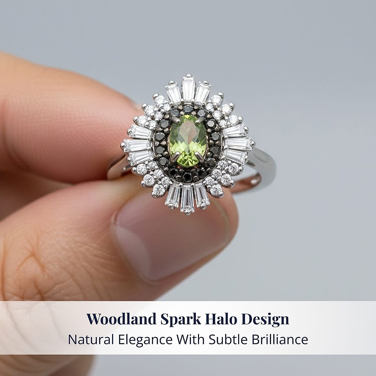 D'Joy Premium Ambanja Demantoid Garnet and Multi Gemstone 1.30 ctw Woodland Spark Halo Ring in Rhodium Over Sterling Silver (Size 7.0) image number 4