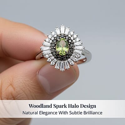 D'Joy Premium Ambanja Demantoid Garnet and Multi Gemstone 1.30 ctw Woodland Spark Halo Ring in Rhodium Over Sterling Silver (Size 7.0)
