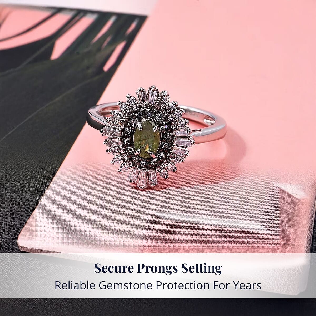 D'Joy Premium Ambanja Demantoid Garnet and Multi Gemstone 1.30 ctw Woodland Spark Halo Ring in Rhodium Over Sterling Silver (Size 8.0) image number 3