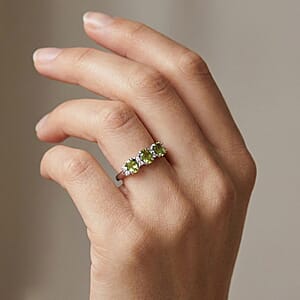 D'Joy Premium Ambanja Demantoid Garnet and Moissanite 1.00 ctw Greenfire Trinity Ring in Rhodium Over Sterling Silver (Size 10.0)