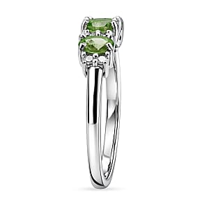 D'Joy Premium Ambanja Demantoid Garnet and Moissanite 1.00 ctw Greenfire Trinity Ring in Rhodium Over Sterling Silver (Size 10.0)