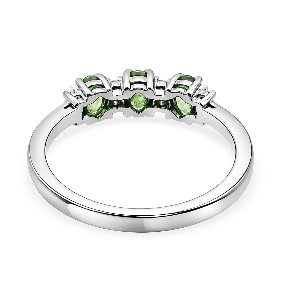D'Joy Premium Ambanja Demantoid Garnet and Moissanite 1.00 ctw Greenfire Trinity Ring in Rhodium Over Sterling Silver (Size 10.0) image number 4