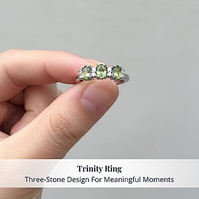 D'Joy Premium Ambanja Demantoid Garnet and Moissanite 1.00 ctw Greenfire Trinity Ring in Rhodium Over Sterling Silver (Size 10.0)