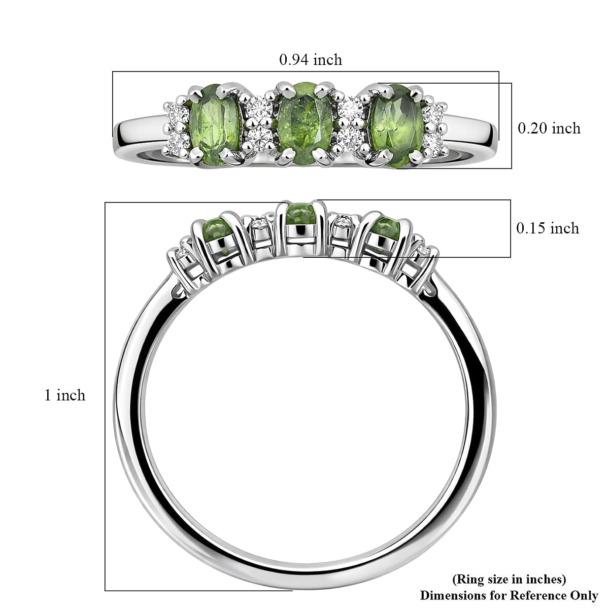 D'Joy Premium Ambanja Demantoid Garnet and Moissanite 1.00 ctw Greenfire Trinity Ring in Rhodium Over Sterling Silver (Size 10.0) image number 5