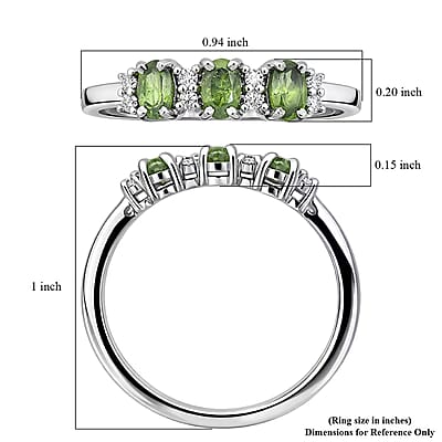 D'Joy Premium Ambanja Demantoid Garnet and Moissanite 1.00 ctw Greenfire Trinity Ring in Rhodium Over Sterling Silver (Size 10.0)