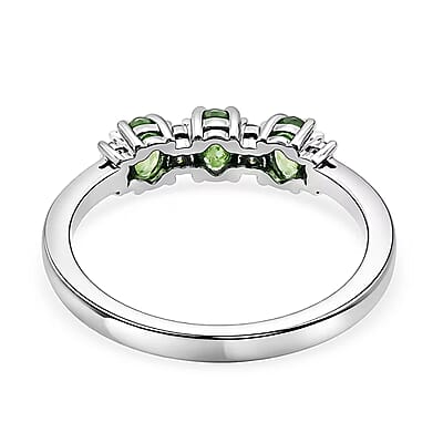 D'Joy Premium Ambanja Demantoid Garnet and Moissanite 1.00 ctw Greenfire Trinity Ring in Rhodium Over Sterling Silver (Size 10.0)