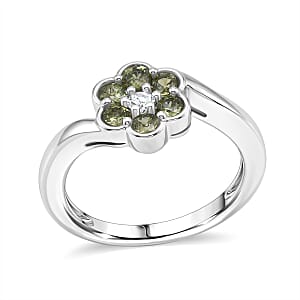 Ambanja Demantoid Garnet and Luxuriant Lab Grown Diamond G-H SI 0.85 ctw Natures Bloom Ring in Rhodium Over Sterling Silver (Size 10.0)