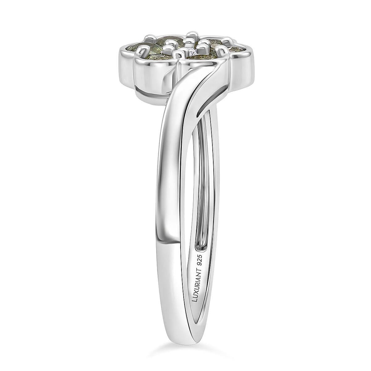 Ambanja Demantoid Garnet and Luxuriant Lab Grown Diamond G-H SI 0.85 ctw Natures Bloom Ring in Rhodium Over Sterling Silver (Size 10.0) image number 3