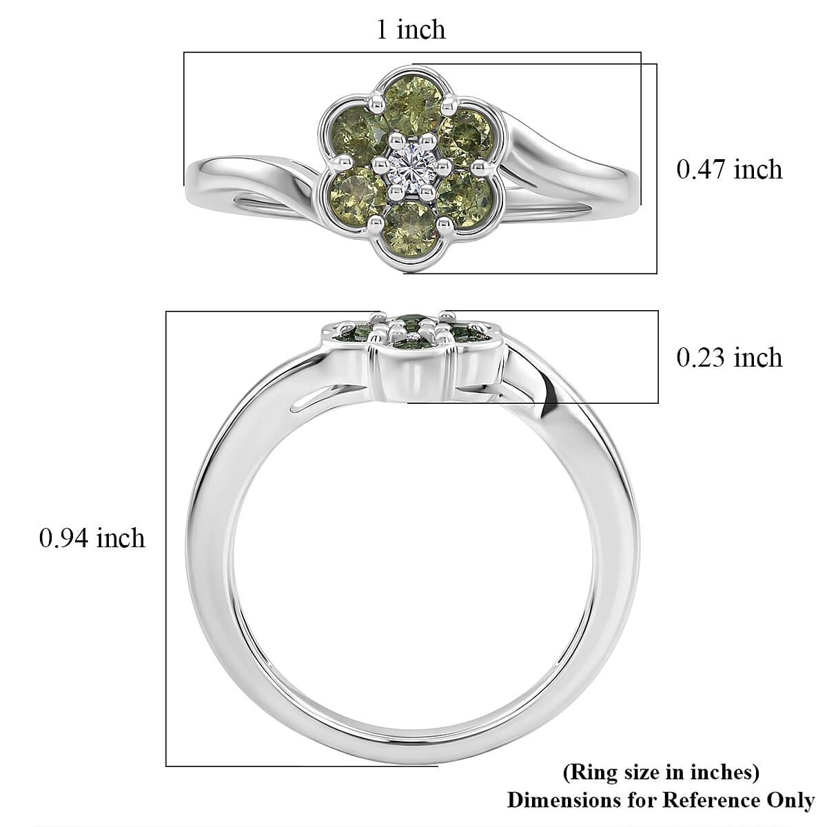 Ambanja Demantoid Garnet and Luxuriant Lab Grown Diamond G-H SI 0.85 ctw Natures Bloom Ring in Rhodium Over Sterling Silver (Size 10.0) image number 5