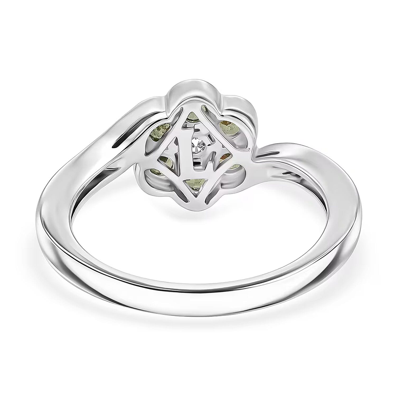 Ambanja Demantoid Garnet and Luxuriant Lab Grown Diamond G-H SI 0.85 ctw Natures Bloom Ring in Rhodium Over Sterling Silver (Size 10.0)