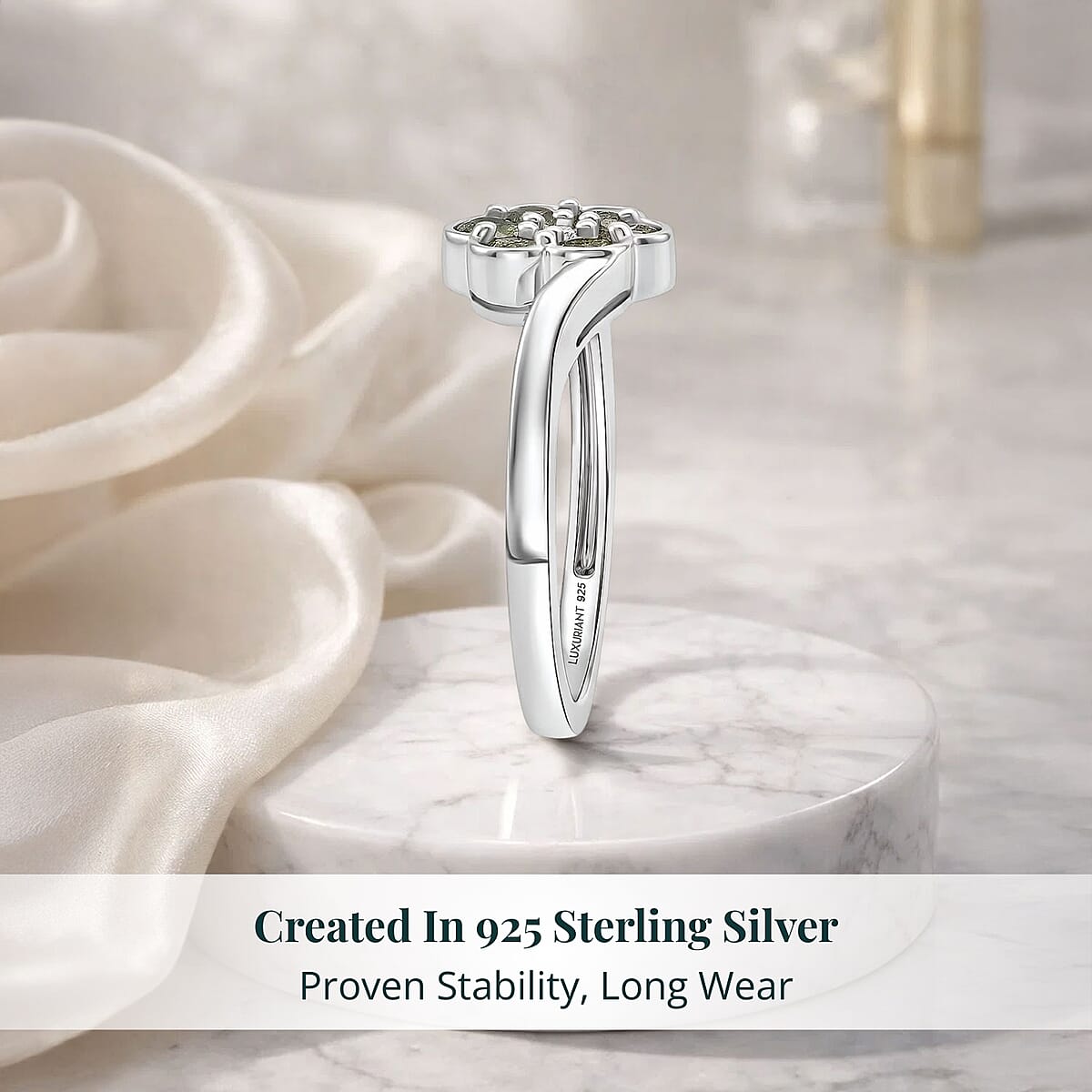 Ambanja Demantoid Garnet and Luxuriant Lab Grown Diamond G-H SI 0.85 ctw Natures Bloom Ring in Rhodium Over Sterling Silver (Size 6.0) image number 2