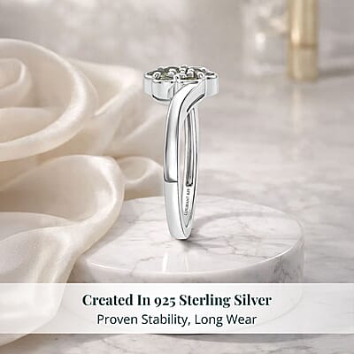 Ambanja Demantoid Garnet and Luxuriant Lab Grown Diamond G-H SI 0.85 ctw Natures Bloom Ring in Rhodium Over Sterling Silver (Size 6.0)