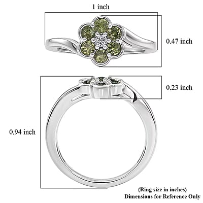 Ambanja Demantoid Garnet and Luxuriant Lab Grown Diamond G-H SI 0.85 ctw Natures Bloom Ring in Rhodium Over Sterling Silver (Size 6.0)
