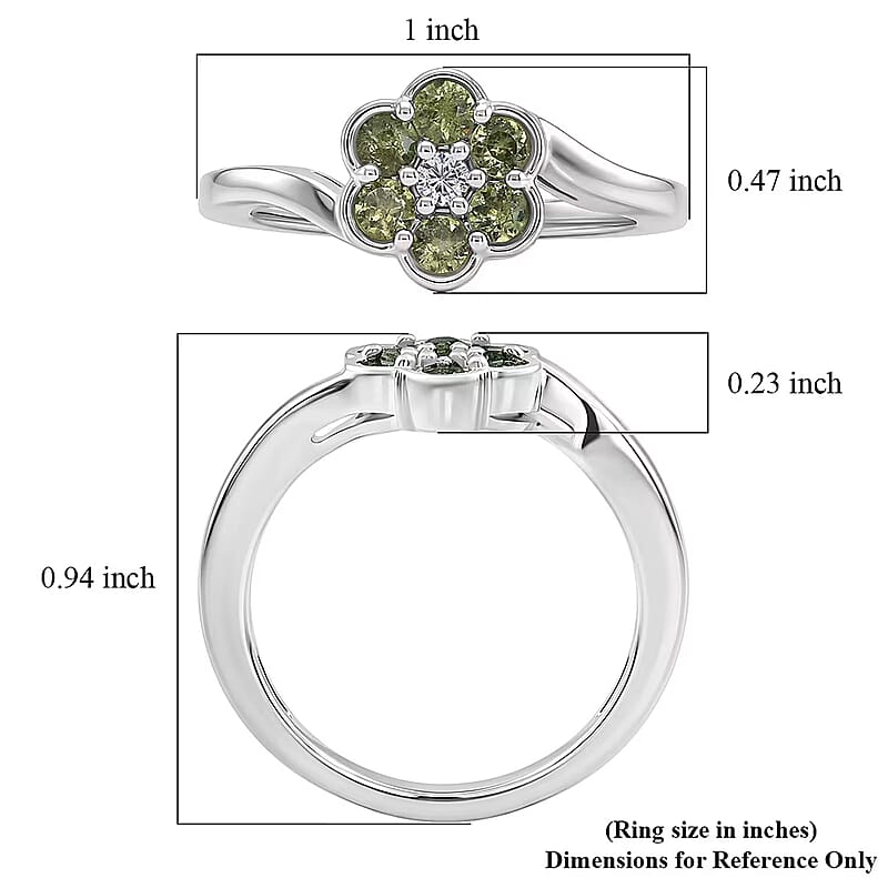 Ambanja Demantoid Garnet and Luxuriant Lab Grown Diamond G-H SI 0.85 ctw Natures Bloom Ring in Rhodium Over Sterling Silver (Size 6.0)