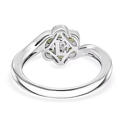 Ambanja Demantoid Garnet and Luxuriant Lab Grown Diamond G-H SI 0.85 ctw Natures Bloom Ring in Rhodium Over Sterling Silver (Size 6.0)